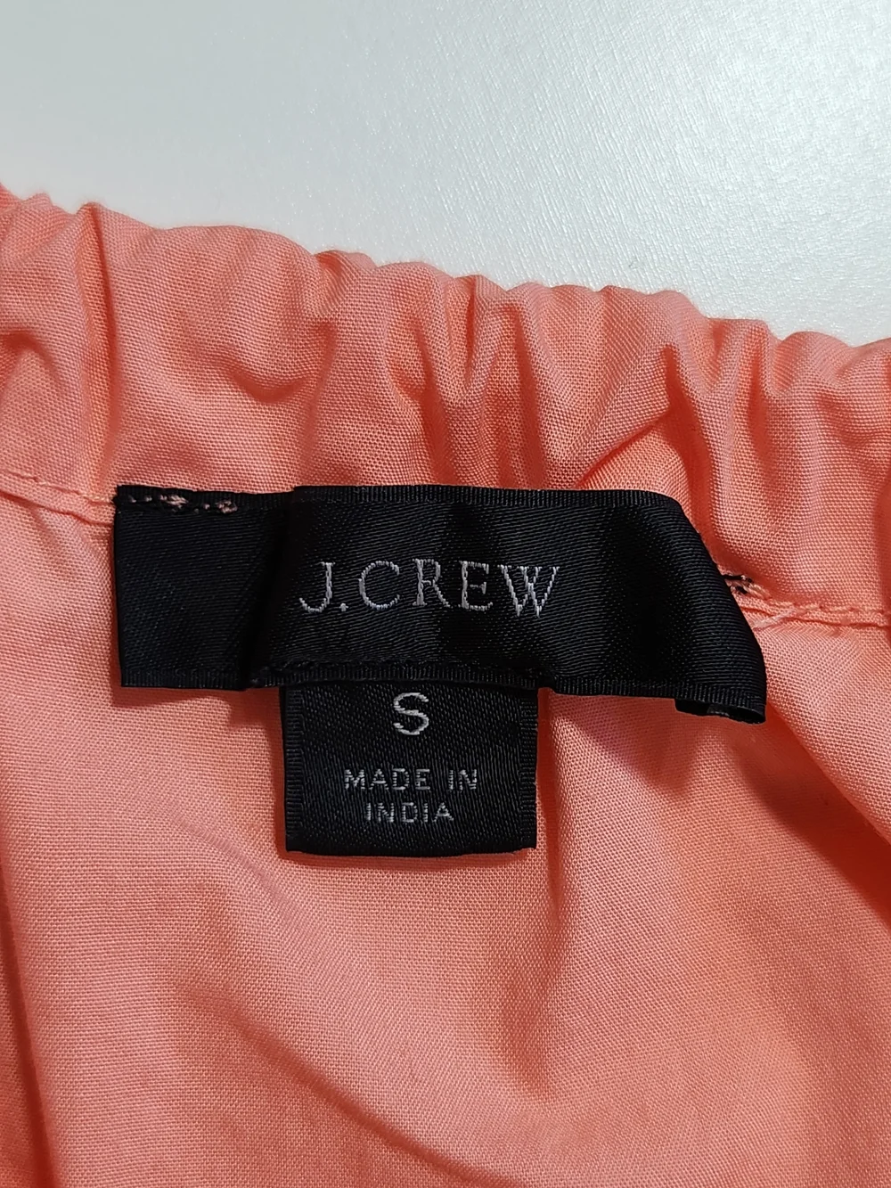 J.Crew Peach Cotton Blouse Short Sleeve Gathered Tie Neck Top Size Small